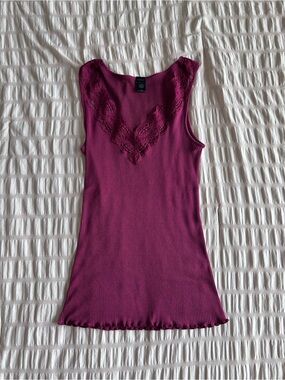 Banana Republic Maroon Ribbed Lace Trim Tank (M)